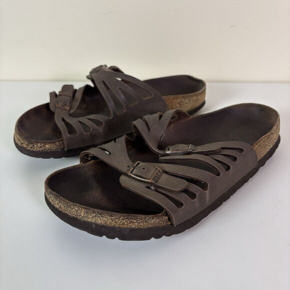 Birkenstock Granada Sandals Brown Leather Cork Footbed Well Worn Distressed ~40 - Picture 7 of 16